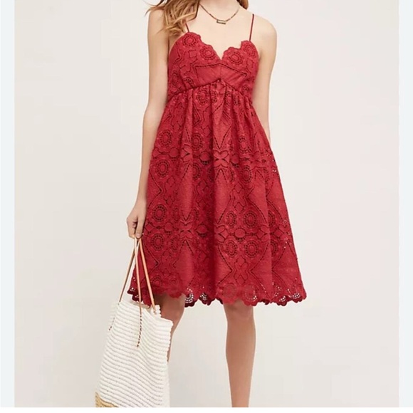 Maeve Dresses & Skirts - Maeve Anthropologie Red Lace Summer Moon Dress Womens  Strappy babydoll 12